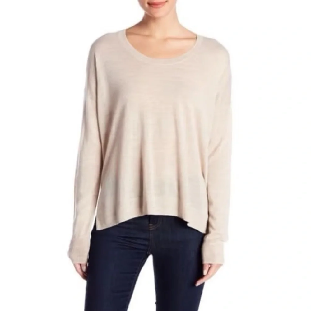 Madewell slouchy relaxed oversized wool blend cream pullover with high low hem - Picture 2 of 10